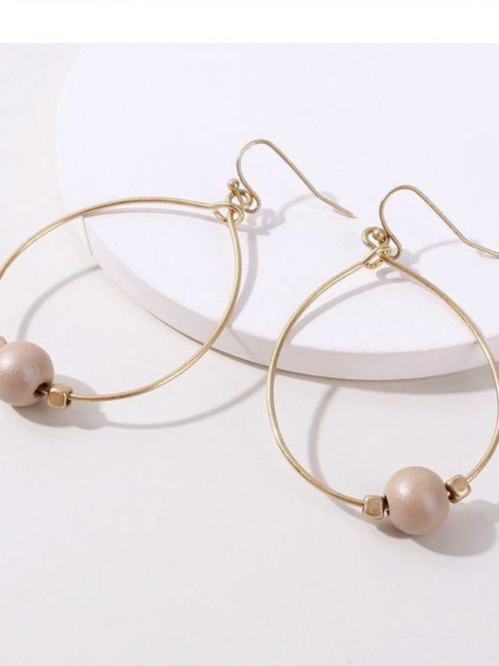 Womens Gold Tone Oval‎ Hoop Earrings with Bead Accent